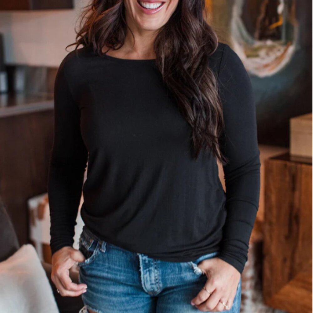 Yala Jena Long Sleeve Bamboo Tee Shirt Black